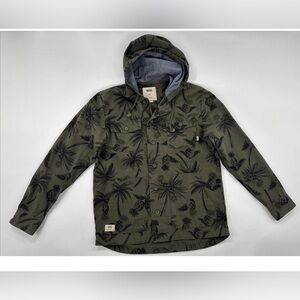 Vans Hooded Jacket Mens Large Tropical Palm Tree Print Chore Coat Green Shacket